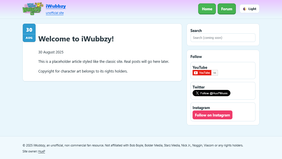 Screenshot of the iWubbzy.com website